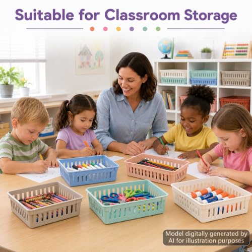 gisgfim 12 Pack Plastic Classroom Baskets for School Supplies, Boho - color: Boho