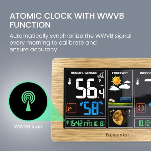 Newentor Weather Station Wireless Indoor Outdoor Thermometer, Wood,1Sensor - color: Wood, size: with 1 sensor