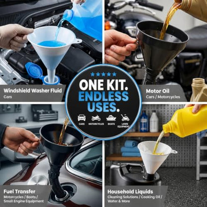 5 Pcs Automotive Oil Funnel Set, Spill-Free Fluid Transfer Kit.