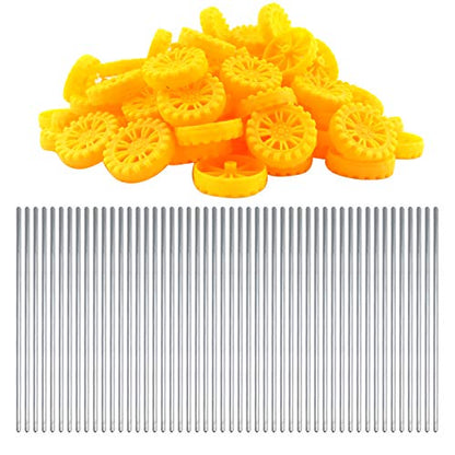 EUDAX 30mmx8mm Plastic Roll 2mm Dia Shaft Toys Wheel and 2mmx100mm STEM Shaft Round Rod Axles for DIY Toy RC Car Truck Boat Helicopter Model Part (Yellow, 100pcs) - color: Yellow, size: 100pcs