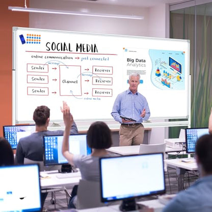 Large Rolling Whiteboard on Wheels 96"x48", Double-Sided Mobile Whiteboard - color: Silver, size: 96"W x 48"H