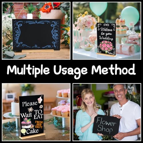 NEBURORA 2 Pack 5 x 7.9 Inches Tabletop Small Chalkboard Sign with Wood Base Reusable Double-Sided Message Boards Menu Chalkboard Stand for Kitchen Wedding Coffee Shop bar Restaurant - size: 5"W x 7.9"H (Pack of 2)