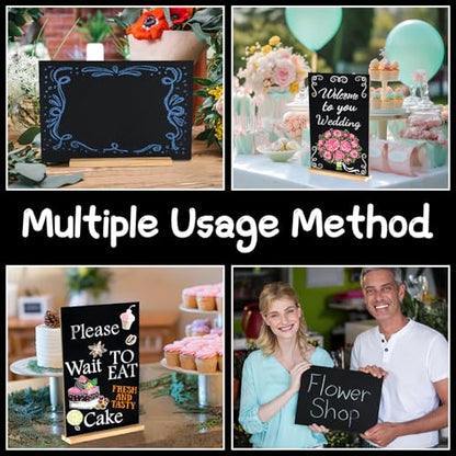 NEBURORA 2 Pack 5 x 7.9 Inches Tabletop Small Chalkboard Sign with Wood Base Reusable Double-Sided Message Boards Menu Chalkboard Stand for Kitchen Wedding Coffee Shop bar Restaurant - size: 5"W x 7.9"H (Pack of 2)