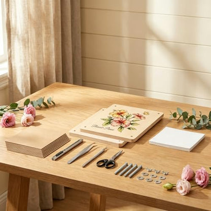 LNOVANT Wooden Flower Pressing Kit 11x11 | 10 Layers 40 Laminating Labels