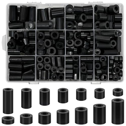 Meafeng 300Pcs Black Nylon Round Spacer M6 M8 Non-Threaded Assortment Kit - size: M6 M8 Nylon Round Spacer