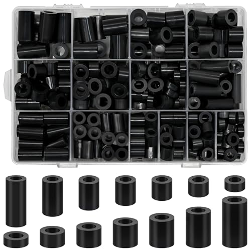 Meafeng 300Pcs Black Nylon Round Spacer M6 M8 Non-Threaded Assortment Kit - size: M6 M8 Nylon Round Spacer