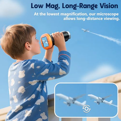 Odatay 2.4" 4K 1000X Digital Kids Microscope with 32G Card 12 Slides Orange - color: Orange
