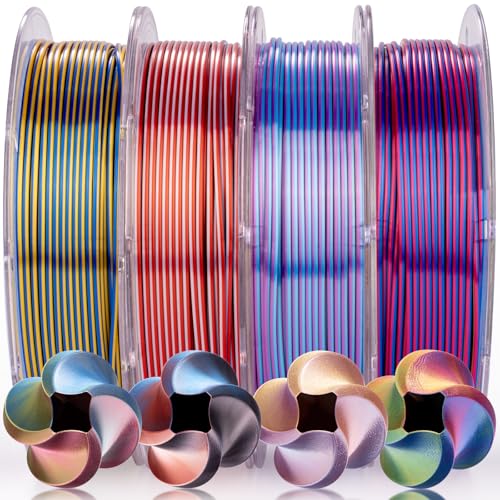 AMOLEN Silk 4 Colors in 1 PLA 3D Printer Filament Bundle, 4×200g - color: Blue Red Yellow Green/Blue Purple Pink Yellow/Blue Yellow Red White/Blue Red White Black