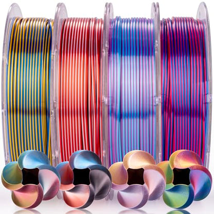 AMOLEN Silk 4 Colors in 1 PLA 3D Printer Filament Bundle, 4×200g - color: Blue Red Yellow Green/Blue Purple Pink Yellow/Blue Yellow Red White/Blue Red White Black