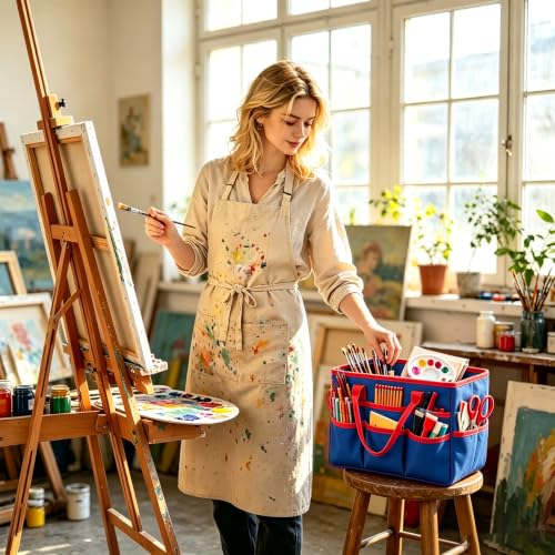 AUVCAS Art Supply Bag, Craft Organzier Tote Bag for Art Supplies, Deep Blue - color: Deep Blue (6.5"D x 13"W x 8.5"H)