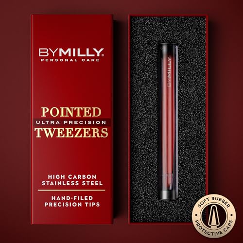Pointed Tweezers | High Carbon Stainless Steel Needle Nose | Fine Point Precision Hair Removal | Perfectly Aligned & Hand-Filed Sharp | Red - color: Red