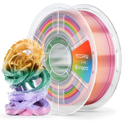 YOOPAI Silk Rainbow PLA Filament 1.75mm, Multicolor Gradient PLA 3D Printer Filament, Glossy Silk Shine, Smooth Printing, Color Changing Filament 1kg Spool (2.2lbs)，Rainbow Silk 02 - color: B-silkpla-1kg-rainbow-02-green,golden Orange,magenta Pink,light P
