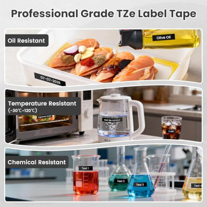 5-PK TZe-335 Replace for Brother Label Maker Tape Black 12mm 0.47 Laminated - color: White Ink on Black Tape, size: 1/2 inch 26.2 feet (12mm x 8m)