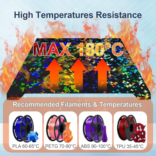 IdeaFormer-3D Rainbow Confetti PEF+Galaxy PEY Build Plate for Creality K1 Max/Ender 3 V3 Plus, Flexible Smooth PEF PEY Bed Plate K1 Max Holographic Plate Without Magnetic Plate 310x315mm - color: Confetti PEF+Galaxy PEY