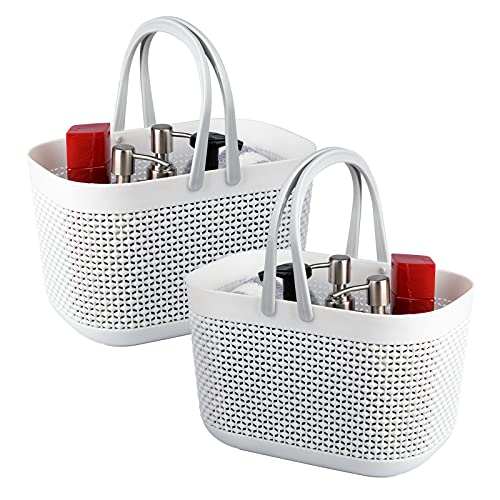 Plastic Portable Shower Caddy Basket, Storage Organizer, White, 2 Pack - color: White, size: 2 Pack