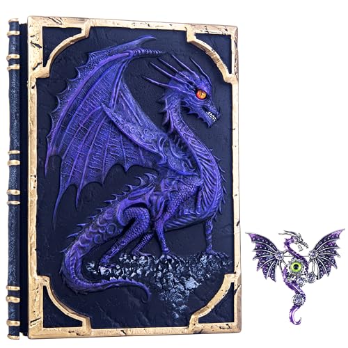Handmade Flying Dragon Embossed Journal,Resin Engraving Notebook,Lined Paper,Hardcover Travel Notepad for Writing,Sketchbook,Collection,Gift,Decoration Diary for Man Woman A5 Size (Purple with Brooch) - color: Purple with Brooch