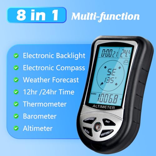 Digital Compass Altimeter Handheld Hiking Thermometer 8 in 1