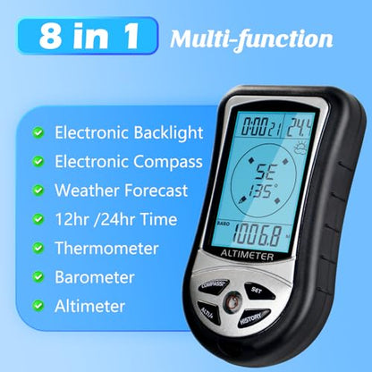 Digital Compass Altimeter Handheld Hiking Thermometer 8 in 1