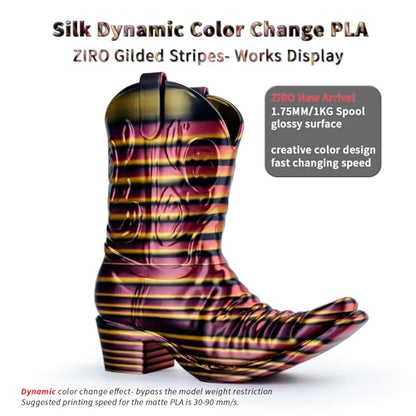 ZIRO Dynamic Color Change PLA, for 3D Printing, 1KG Spool, Gilded Stripes - color: Gilded Stripes (Silk)