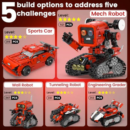 5 in 1 Robot Building Kit, STEM APP & Remote Control Robotics - color: Red