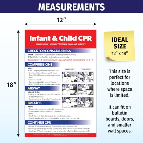 ZOCO - Infant & Child CPR Poster (20-Pack) - First Aid Chart for Daycare, School Nurse, Preschool, Classroom & Home Safety - Laminated 12x18 - Emergency Preparedness Must-Have for Parents & Caregivers - size: 20 Pack