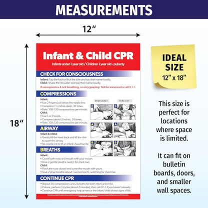 ZOCO - Infant & Child CPR Poster (20-Pack) - First Aid Chart for Daycare, School Nurse, Preschool, Classroom & Home Safety - Laminated 12x18 - Emergency Preparedness Must-Have for Parents & Caregivers - size: 20 Pack