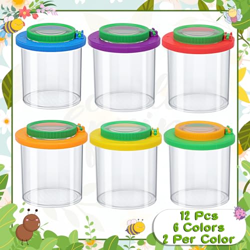 Coopay 12 Pcs Insect Bug Viewer for Kids - Bug Jars, Critter Insect Cage, Bug Container, Bug Catcher, Magnifying Insect Box for Children, Kids Science Nature Exploration Collecting Kit - style: 12 Pack Set