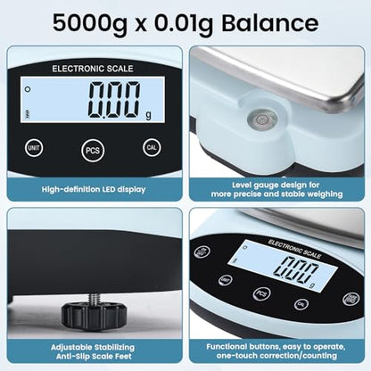 Analytical Balance 5000g x 0.01g Digital Gram Scale 0.01g Accuracy Precision Lab Scale 13 Unit High Precision Digital Scale for Laboratory, Jewelry Weighing