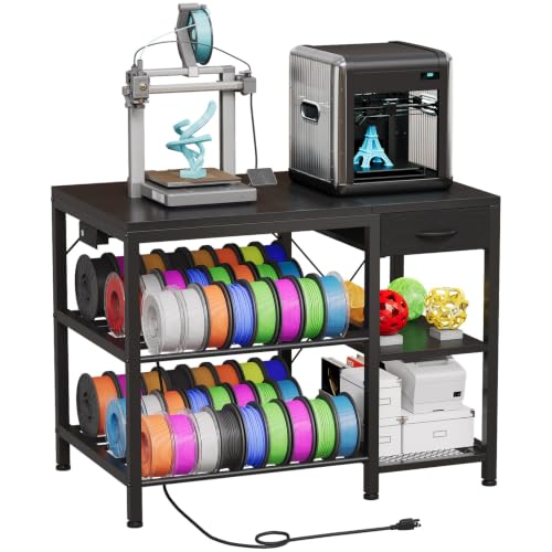 3D Printer Stand with Drawer&Outlet,3D Printer Table with Filament Storage - color: Black