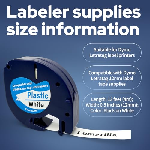 4-Pack Compatible with Dymo Label Maker Refills 91331 Plastic White Tape