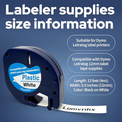 4-Pack Compatible with Dymo Label Maker Refills 91331 Plastic White Tape
