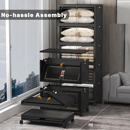 UAMFURI Stackable Storage Bins, 875QT Collapsible Drawers with 2 Lids - color: Dark-175QT, size: 5Pack with 2 top lids