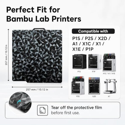Tinytrees Build Plate for Bambu Lab P1S P2S X2D A1 X1C X1 X1E P1P – Dual-Surface 3D Printer Spring Steel Sheet 257×257mm, Diamond PEO + Carbon Fiber PET Flexible Build Plate for Beginners & Hobbyists - style: Small Diamond PEO+Carbon Fiber PET
