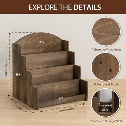 PUERSI Greeting Card Display Stand, Wooden 4-Tier Postcard Display Stand - color: Brown