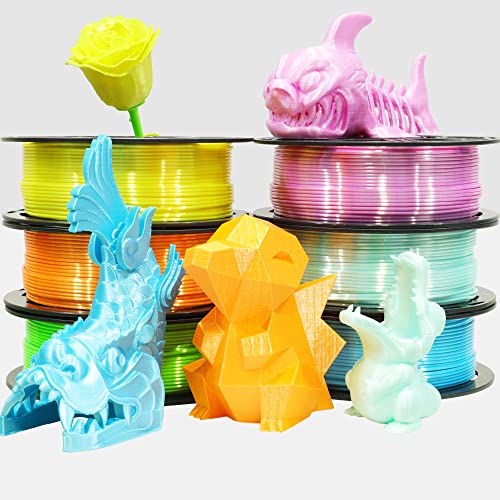 1.75mm Silk Shiny PLA Filament 6 in 1 Bright Colors Bundle Pack: Silk Yellow/Lime Green/Light Orange/Sky Blue/Pink/Cyan, Each Spool 250g, 6 Spools Packed, Total 1.5Kg 3D Printing Material MIKA3D - color: Yellow+lime Green+light Orange+sky Blue+cyan+pink