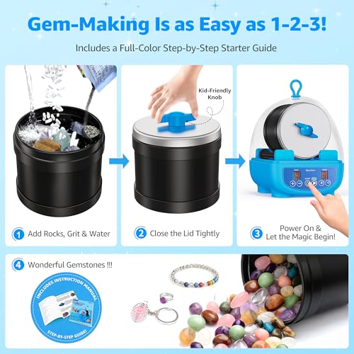 KomeStone K5 Rock Tumbler for Kids & Adults, Quiet Rock Polisher, Ages 6+