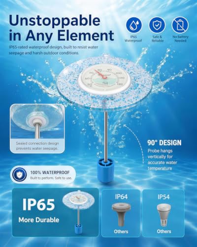 Glow Dial Floating Pool Thermometer Easy Read - Glitter Water Temp Gauge - color: Pool Thermometer - Blue