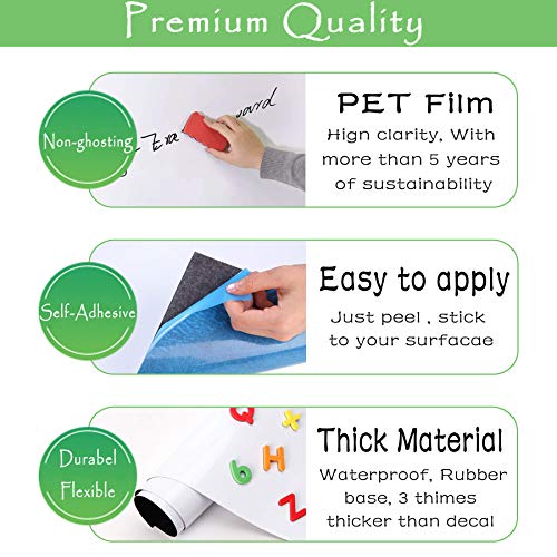 ZHIDIAN Magnetic Whiteboard Sticker for Wall/Door, 3 x 66 ft Large Self Adhesive White Board Wallpaper, Whiteboard Contact Paper, Large Dry Erase Sheet/Film/Roll for Office/Home/School - size: 787"W x 36"H