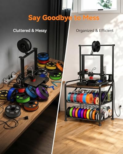 AHOWPD 3D Printer Stand with Filament Storage, Sturdy Heavy Duty Workbench - color: Rustic Brown