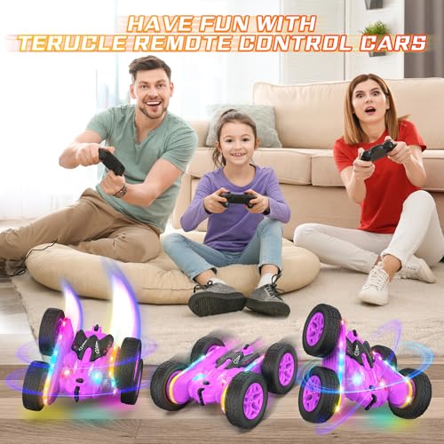 Terucle Remote Control Car, Rc Cars Stunt RC Car Toys New Upgraded Strip Lights and Headlights Girl Toys Double-Sided 360° Rotating 4WD Drift Truck for Boys Girls Birthday Gift (Purple) - color: Purple