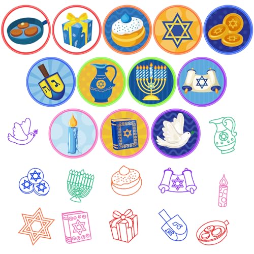 Cinrobiye 24 Pcs Hanukkah Stampers Party Favor Set, Cute Jewish Holiday Stamps for Kids Hanukkah Celebration, Classroom Rewards, Goody Bag Fillers, Holiday Party Supplies - color: Hanukkah