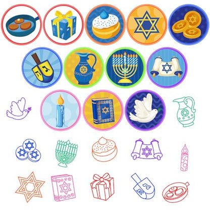 Cinrobiye 24 Pcs Hanukkah Stampers Party Favor Set, Cute Jewish Holiday Stamps for Kids Hanukkah Celebration, Classroom Rewards, Goody Bag Fillers, Holiday Party Supplies - color: Hanukkah