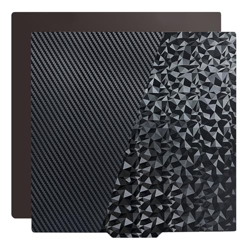 Dual-Sided PEO PET Plate（with Magnetic Base）Flexible Spring Steel Plate for Creality Ender 5 Plus, Smooth Diamond PEO + Carbon Fiber PET Build Plate 377x370mm for Creality 3D Printer - color: Diamond PEO+Carbon Fiber PET, size: 370x377mm with Magnetic Pla
