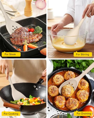 BUNDLEPRO Silicone Cooking Utensils Set, 9 Pcs Kitchen Utensils, One-Piece - color: Khaki