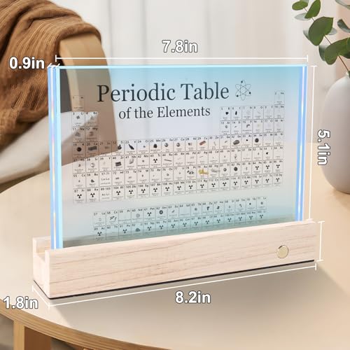 Rafecs Periodic Table with Real Elements Inside, Large Acrylic Periodic Table of Elements with 83 Real Samples and 7 Colorful LED Lights, Chemistry Gifts for Students, Kids, Teacher and Science Lovers