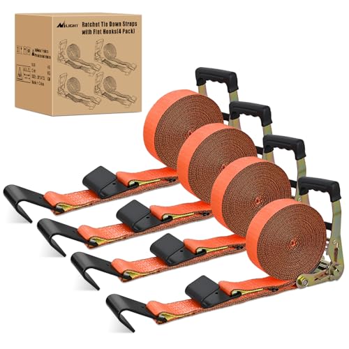 Nilight Flat Hook Ratchet Straps 4 Pack 2 in x 30 Ft - color: 4Pcs 2in x 30ft Flat Hook Straps