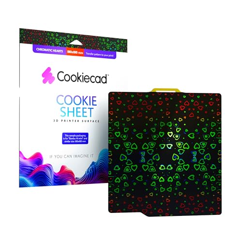 Cookiecad Cookie Sheet - Holographic 3D Printer Build Plate - Double Sided Reflective 3D Printer Bed, Flexible Spring Steel 3D Printer Platform (Chromatic Hearts, 235x235) - size: 235x235, style: Chromatic Hearts