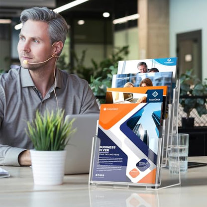 MaxGear 4 Tier Brochure Holder, 8.5 x 11, Removable Divider, 2 Pack - size: 8.5"x11"-4 Tier