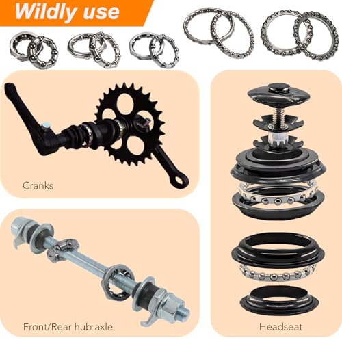 VANSIHO Bicycle Ball Bearing Kit, Steel Caged Retainers, 50 Pieces in 10 Sizes 4-8mm, Grey, Professional Grade for Headset Hub Crankset Repair