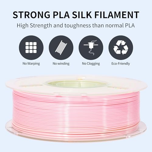 RAMBERY 3D Printer Filament 1KG Silk Rainbow PLA Filament Fast Color Change Toughness Upgraded 3D Printing Filament, 1.75mm 1kg(2.2lb), Pink Yellow Green - color: Silk Rainbow Quava, size: 1KG